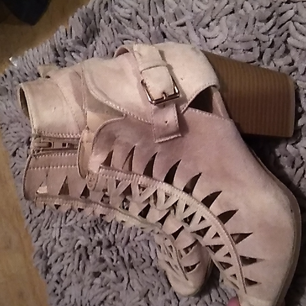 Nude Laser Cut Caged Block Heel
